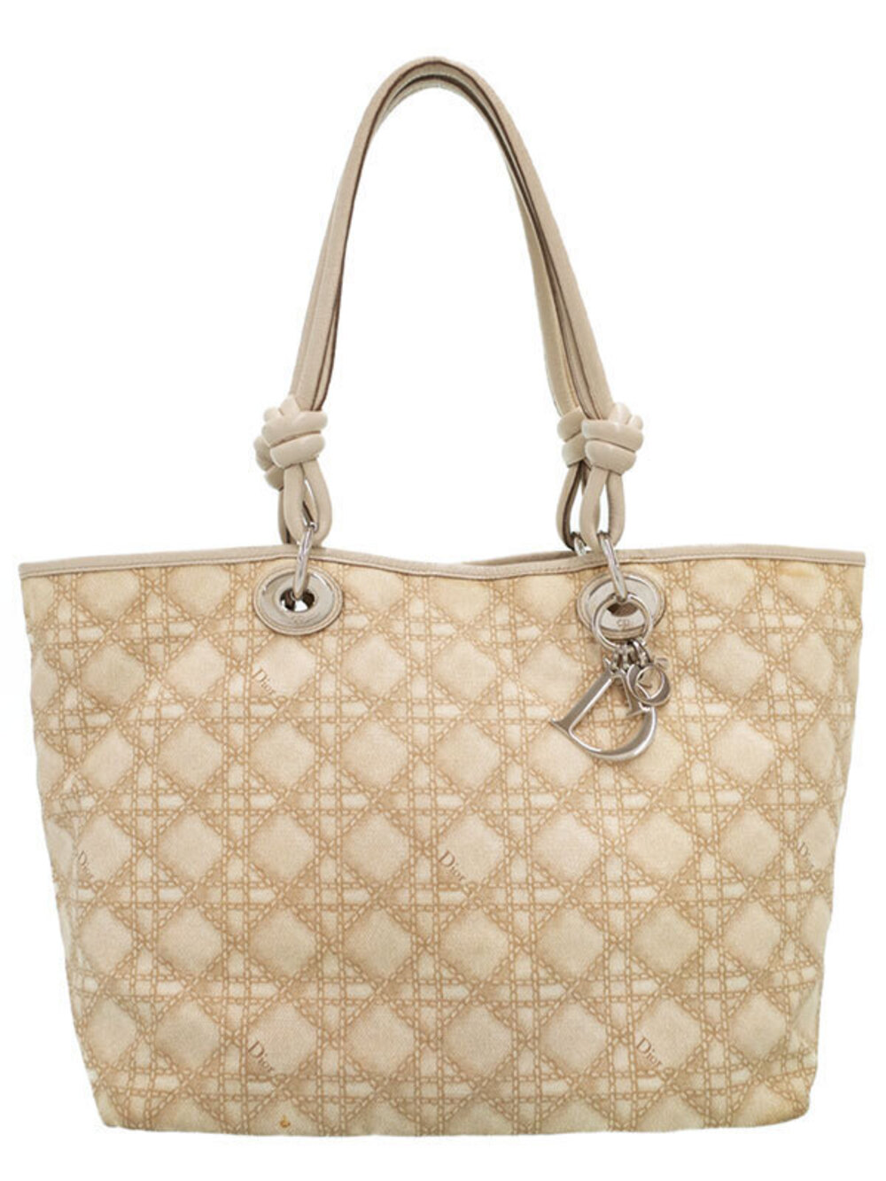Christian Dior Black Cannage Panarea Tote quilted Beige Cream Cream